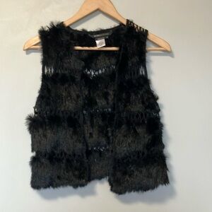 BCBGMaxAzria Black Rabbit Fur Wool Vest